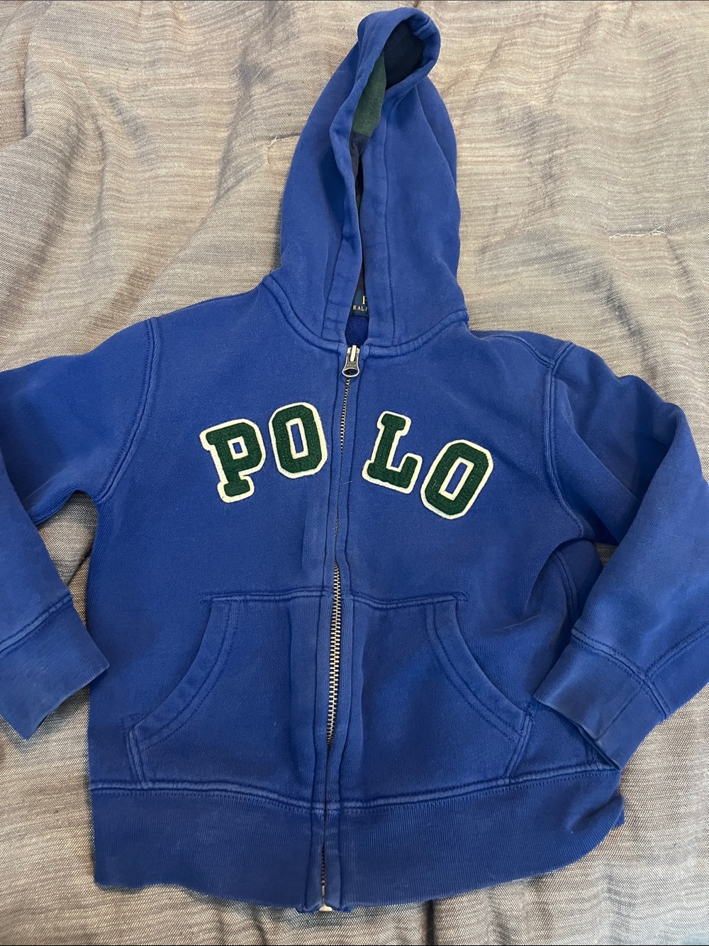 Polo by Ralph Lauren Royal Blue Zip Hoodie with Green-Trim Letters